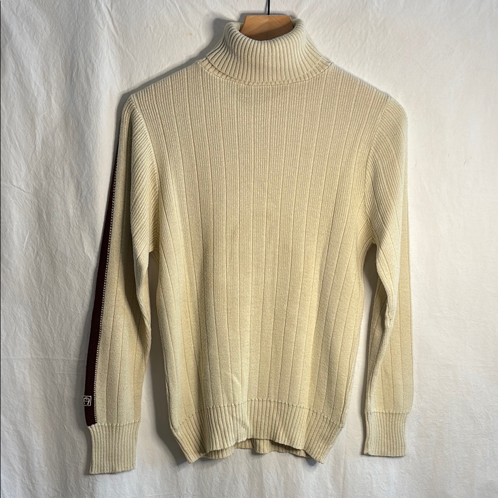 vintage 80s Etienne Aigner ladies turtleneck  sweater L cream with racing stripe
